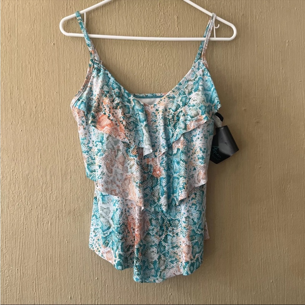 AQUA GREEN - Size Small Ruffle Tiered Tankini Swim Top NWT Green Orange Target